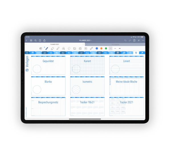 Galleriebild für Shop Nikolaus-Edition Planer 2021 Kalender Journal Blau 7 Spalten schmal für iPad 11.0 Vorlagen-Verzeichnis