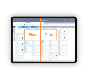 Galleriebild für Shop Nikolaus-Edition Planer 2021 Kalender Journal Blau und Grau montiert 7 Spalten schmal für iPad 11.0 Halbjahresübersicht 2021 mit EmoLog, Notizen und Journaling Montage