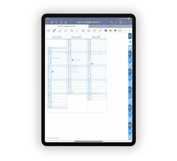 Produktgalleriebild für Shop Bullet Journal mit Register blau für iPad 11.0 Quartalsjournal erstes Quartal 2021