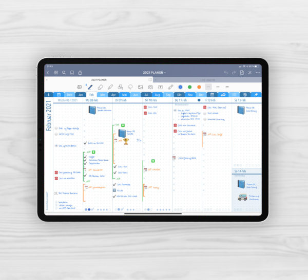 Produktbild für Shop Planer 2021 Journal Kalender Wochenjournal Blau 7 Spalten breit für iPad 11.0 Wochenjournal Februar Woche 06/2021 mit EmoLog, Notizen und Journaling Muster
