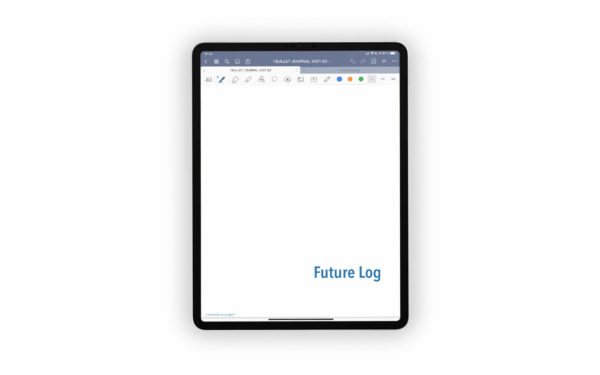 Bild (jpg) zeigt das Deckblatt des Future Logs des blauen Bullet Journals