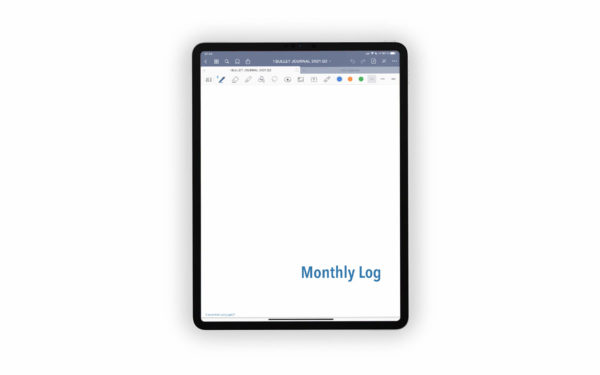 Bild (jpg) zeigt das Deckblatt des Monthly Logs des blauen Bullet Journals