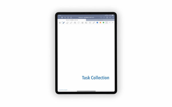 Bild (jpg) zeigt das Deckblatt der Task Collection des blauen Bullet Journals