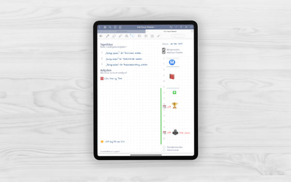Produktbild fuer Shop Full Focus Planner Grau fuer iPad 11.0 Tagesfokus beispielhaft gefuellt mit EmoLog, Notizen und Journaling Muster